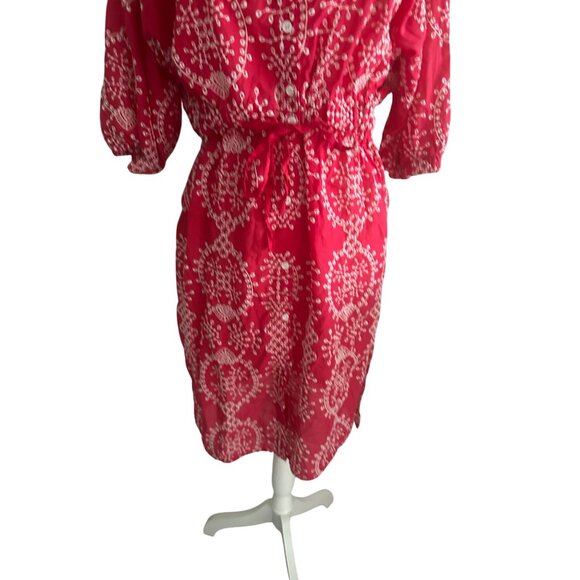 ZARA Red White Embroidered Tie Waist Dress Size Medium - Picture 7 of 9